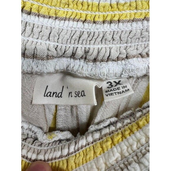 Land‎ n' Sea Women's 3X Linen Crop Pants Striped Tan/Yellow Lagenlook - Picture 2 of 5
